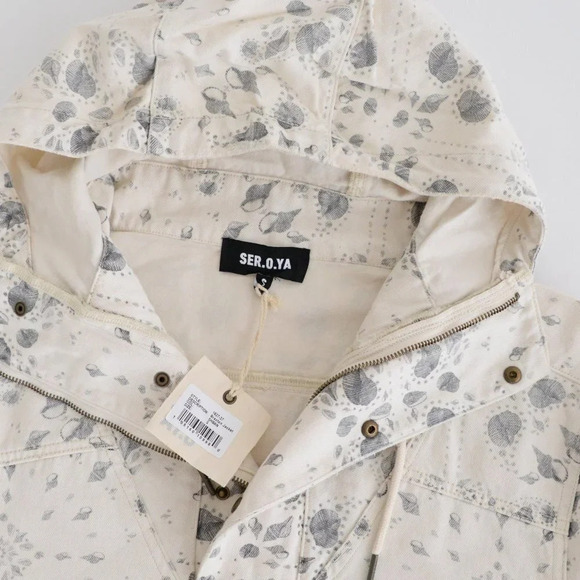 SER.O.YA Braxton Cream Sea Shells Hoodie  Pullover Denim Jacket S NWT - Picture 12 of 13